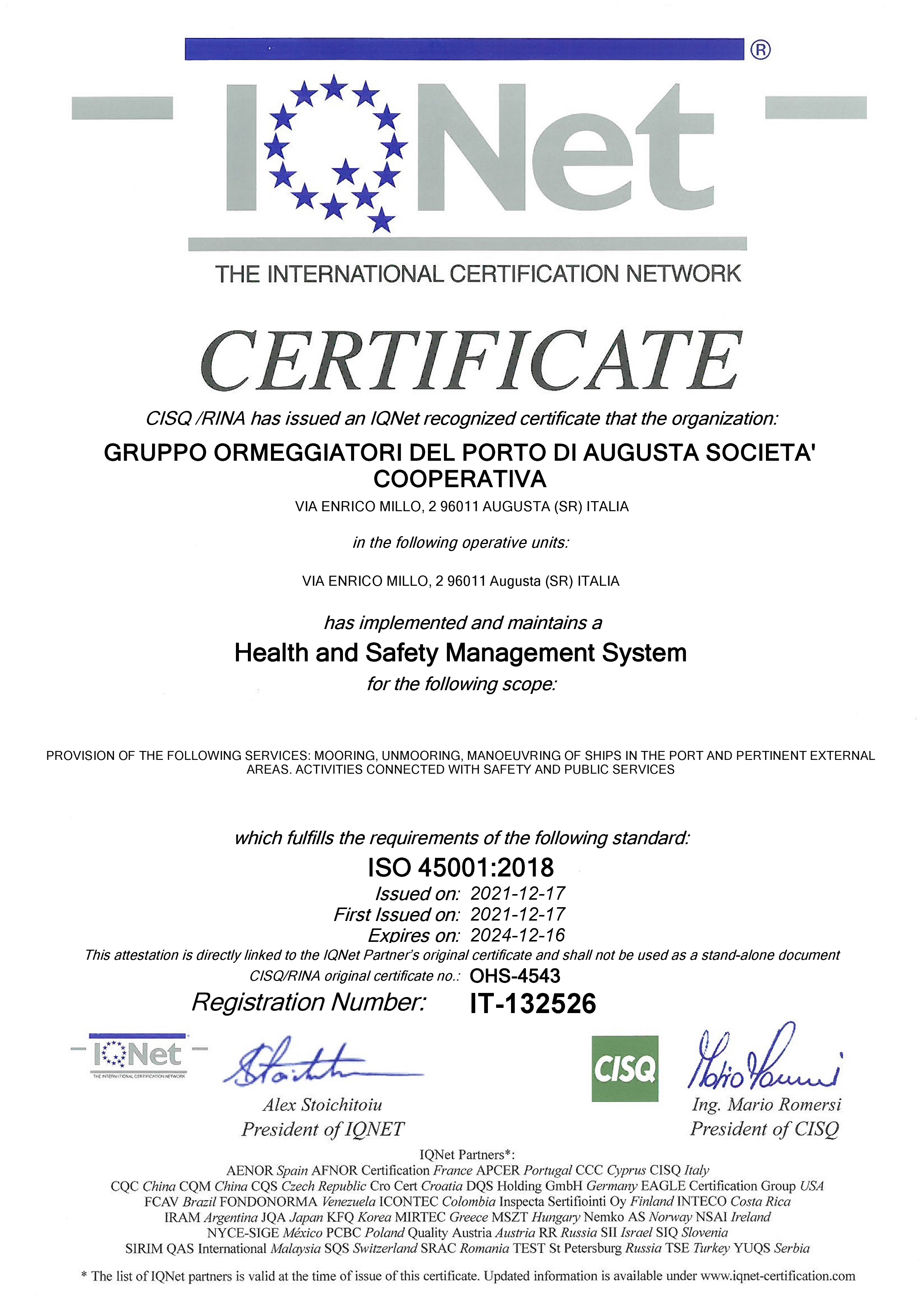 Clicca per certificato ISO 45001 IQnet
