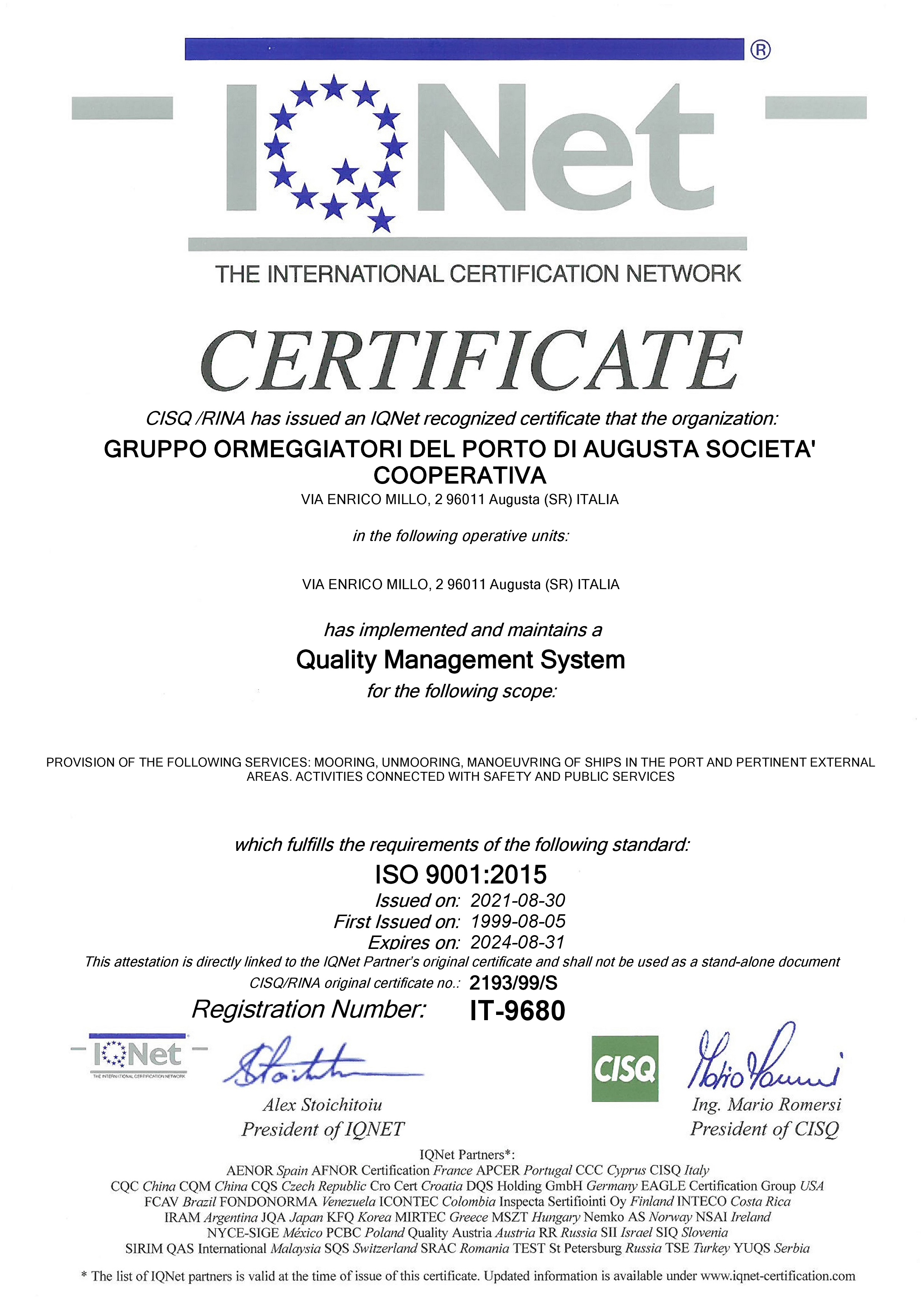 Clicca per certificato ISO 9001 IQnet
